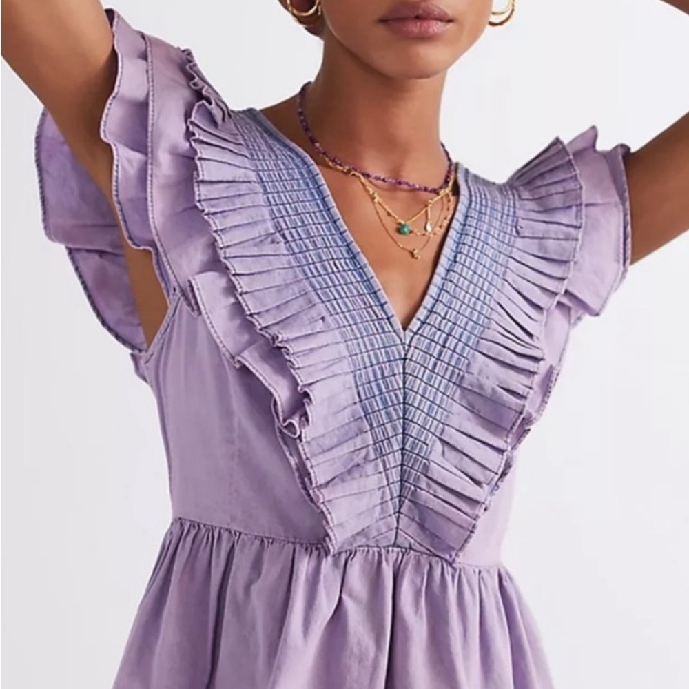 Anthropologie Chambray Ruffle Top